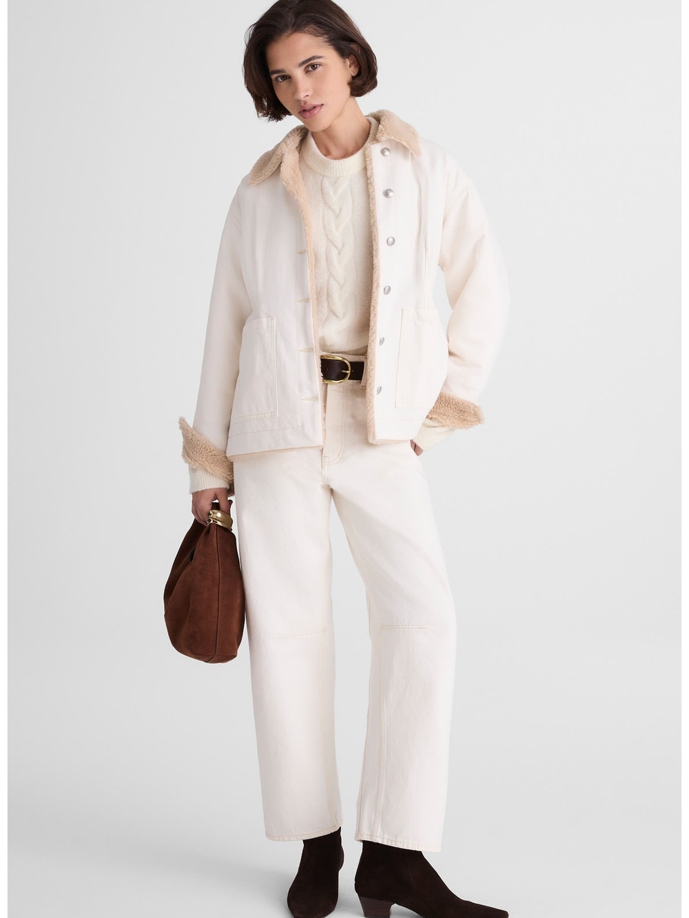 NWT Madewell Cream Faux Sherpa Lined Off-White Denim Jacket Small